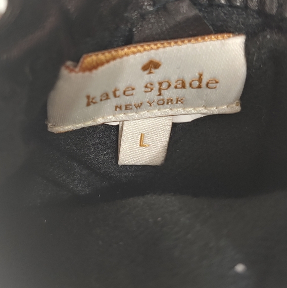 Great Condition Kate Spade Black Kid Leather Scalloped Gloves w/ Silver Accents - Picture 2 of 6